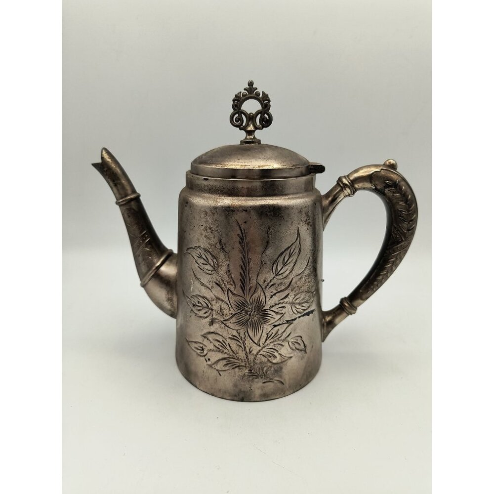 Vintage Oriental Silver Co Silver-Plated Floral Engraved Teapot With Ornate Hand